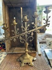 Vintage Solid Brass 5 Candlestick Candleabra w/ Lovely Etched Leaf Detail. picture