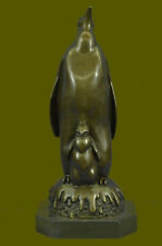 Penguin Along with Her Baby Hot Cast Artistic Wildlife Bronze Sculpture Decor picture