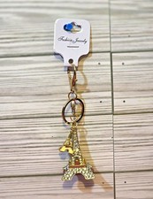 Eiffel Tower Rhinestone Metal Keychain w/ Trigger Clip Detachable Keyring Gold picture