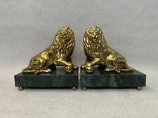 Vintage Pair of Brass Lion on Marble Footed Base Decorative Crafts Inc. Bookends picture