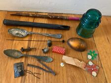 antique junk drawer LOT vtg victorian easter egg vtg flute spoon hat pin tintype picture