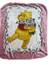 Vintage Winnie the Pooh Thick Blanket Pink Flowers Toddler 42x55 picture