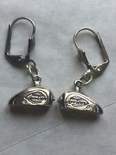 Harley Davidson Motorcycle Tank Earrings Vintage Silver Toned picture