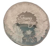 Home Interiors Glass Christmas Platter Frosted Seasons Greetings Wreath 13 in picture