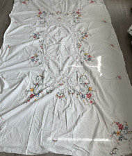 Vtg.  Embroidered  Heavy Cotton Tablecloth  Bright White 95