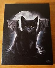 Gothic BLACK CAT VAMPIRE BAT SIGN Vintage Primitive Moon Retro Halloween Decor picture