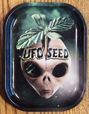 Weed Marijuana Pot Metal Rolling Plate Tray UFO See* Alien Green Smoke Smoking picture
