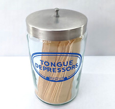Vintage Grafco Tongue Depressors Apothecary Medical Jar w/ Lid Blue Lettering picture