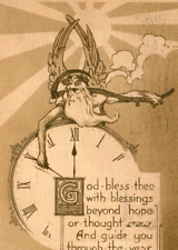 1910 FATHER TIME REAPER DEATH ANGEL FANTASY SCYTHE GIBSON NEW YEAR Postcard PS picture