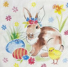 TWO Individual Decoupage Paper Luncheon Easter Eggs Napkins Spring Chick Bunny picture