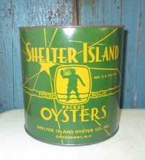 VINTAGE SHELTER ISLAND; GREENPORT, NY EMPTY 1/2 GALLON OYSTER CAN WITH NO LID picture