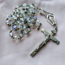 Antique Vintage Aurora Borealis AB Beaded Italian Catholic Rosary Religious  picture