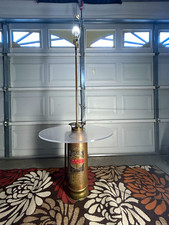 Vintage Brass Fire Extinguisher Converted Lamp w/ Glass Round Table Top picture