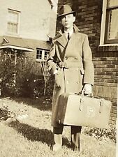 UA Photograph 1930-40s Handsome Man Holding Luggage Wearing Fedora Hat picture