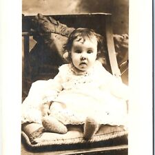 c1910s Funny Mouth Breather Baby Girl RPPC Knit Socks Dumbfounded Meme PC A151 picture