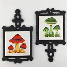 2 Vintage 1970s Mini Mushroom Trivet Set Tiles Retro Mid Century Small Merry picture