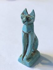 Dollhouse Miniature Carved Egyptian Sitting Bastet Cat Patina Turquoise Figure picture