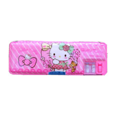 Hello Kitty Pencil Case Pink Ribbon Magnetic Two Compartment Built In Eraser picture