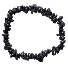 CHARGED Natural Black Tourmaline Crystal Chip Stretchy Bracelet + Selenite Heart picture