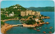 VINTAGE POSTCARD OVERHEAD VIEW OF THE BEACHES AT ACAPULCO MEXICO MAILED 1973 picture