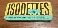 Vintage Isodettes Antibiotic Throat Lozenges Tin Metal Box Sliding Lid picture