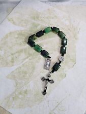Green Black Rectangle African Turquoise Decade Rosary Prayer Beads w Miraculous picture