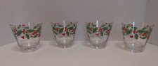 Vintage 8 ounce Holly Berry Christmas Low Ball Tumblers Set of 4 picture