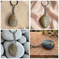 Stone Keychain Engraved Word Varieties Pray Kindness Happiness Courage Gift New picture