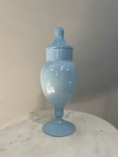 Vintage Powder Blue Small Circus Tent Lidded Empoli Style Apothecary Jar MCM picture