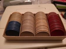 Vintage Lot Of 90+ Red White & Blue Plain Smooth Clay Poker Chips In Box picture