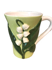 Vintage Teleflora Gift Ceramic Mug Vase With Embossed Lily of the Valley Flowers picture
