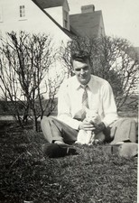 Handsome Man Holding Pretty White Kitty Cat Pet VTG 1940s Photo Gay Interest picture