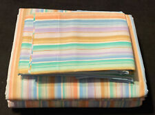 NOS Vintage Springs King Sheet Set 124 TC Watercolor Stripe Flat Fitted 2 Cases picture