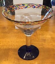 Vintage Confetti Red Yellow Blue Art Glass Martini Cocktail Cobalt Blue Base picture
