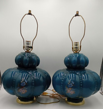 Vintage Hollywood Regency Bubble Lamp Pair Blue Floral picture