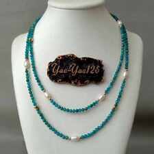 4mm Fashion natural Blue Kyanite white round pearl gold Necklace green Fashion picture