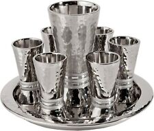 Kiddush Set - Silver Nickel Hamerwork Set 6 Cups & Kiddush Cup by yair emanuel picture