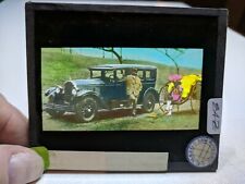 HISTORIC Colored Glass Magic Lantern Slide EAZ TRIBESMAN WITH WESTERNER AND CAR picture