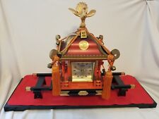 Rare Vintage Rhythm Mikoshi Palanquin Painted Japan Wood Transistor Clock Pagoda picture