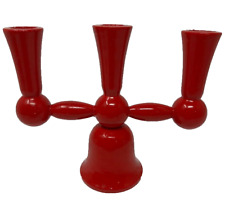 Vintage Finland Candleholder Wooden Red Candleabra Three Candle Holders picture