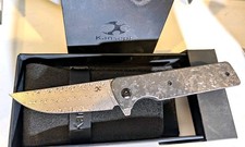 Kansept Anomaly Pocketknife Damascus Clip Point Plain Shred CF Frame Lock picture