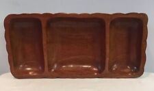 Mid-Century Modern Carved Hardwood 3 Section Rectangular Trinket Tray 14-3/4
