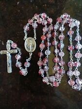 Beautiful Catholic Pink and Lavendar Crackle Glass Rosary picture