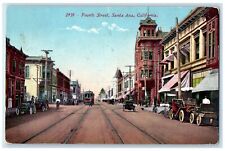 1913 Fourth Street Railroad Train Classic Cars Santa Ana California CA Postcard picture