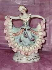 Antique Bone China Lace Victorian Lady Dancing Figurine Hand Painted Rare  picture