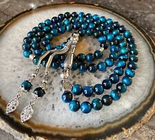 REAL Blue Tiger's Eye Stone Islamic Prayer 99 beads, Tasbih, Misbaha Tasbeeh 8mm picture