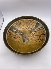 Brass Footed Bowl Enamel Bird On Branch Made In India Boho Decor Warm Colors picture