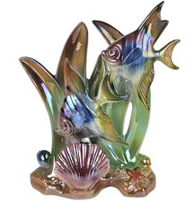 Vintage Hubert Bequet Belgium Lusterware Iridescent Fish Ceramic Sculpture picture