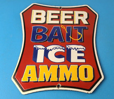 Vintage Beer Bait Ice Ammo Sign - Supplies Service Station Gas Porcelain Sign picture