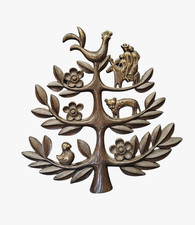 Vintage Homco Tree of Life Plastic Decoration 14" brown gold mcm picture